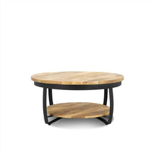 Afbeelding in Gallery-weergave laden, Stijlvolle salontafel met onderplank van mangohout met ronde vorm