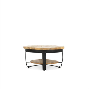Stijlvolle salontafel met onderplank van mangohout met ronde vorm