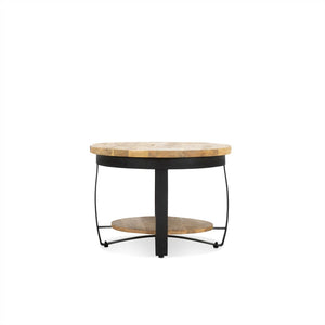 Bijzettafel met onderplank van mangohout met ronde vorm