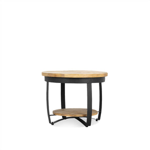 Bijzettafel met onderplank van mangohout met ronde vorm