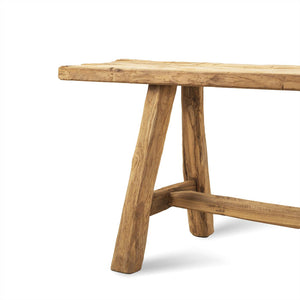 Teak houten bankje detail robuuste poten