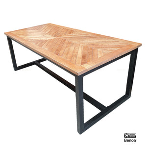 Jax eettafel met visgraat blad –mangohout en zwart staal