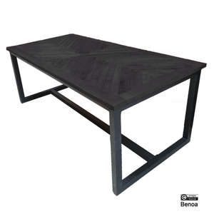 Jax eettafel met visgraat blad –zwart mangohout en zwart staal