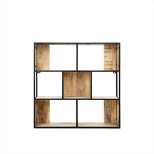 Afbeelding in Gallery-weergave laden, Vierkant wandrek van mangohout en zwart metaal 80cm groot