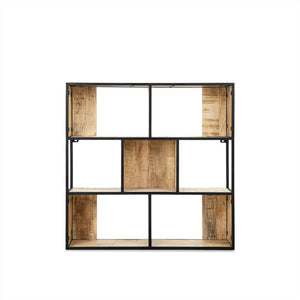 Vierkant wandrek van mangohout en zwart metaal 80cm groot