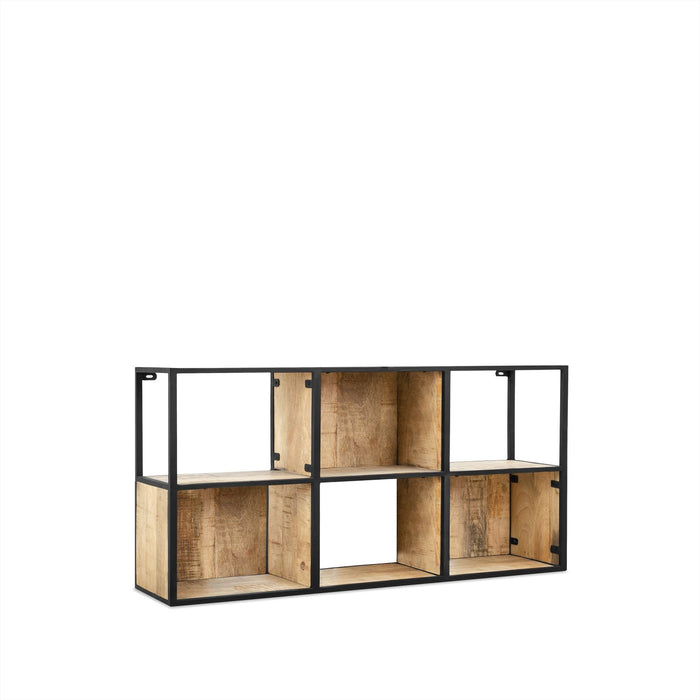 Rechthoekig wandrek van mangohout en zwart metaal 40cm groot