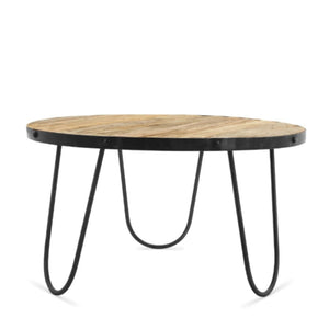 Salontafel met houten blad en stalen onderstel