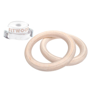 FitWood ULPU mini gym rings in berk hout met witte strap