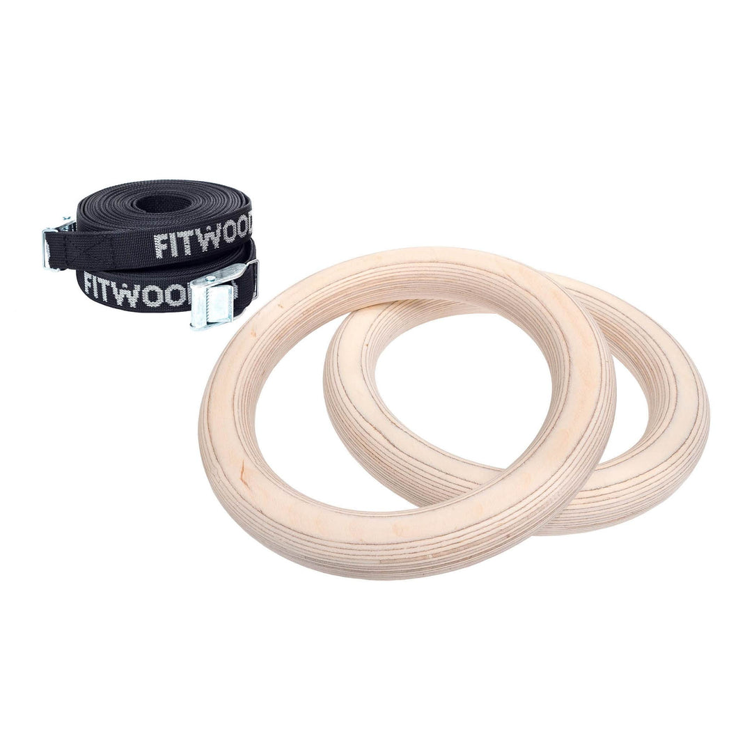 FitWood ULPU mini gym rings in berk hout met zwarte strap
