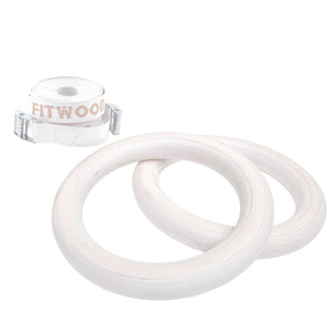 FitWood ULPU mini gym rings in glazier wit hout met witte strap