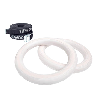 FitWood ULPU mini gym rings in glazier wit hout met zwarte strap