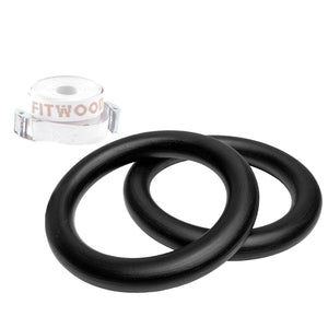 FitWood ULPU mini gym rings in zwart hout met witte strap