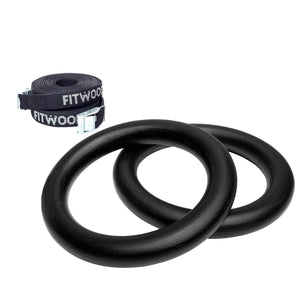 FitWood ULPU mini gym rings in zwart hout met zwarte strap