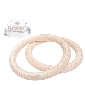 FitWood ULPU gym rings in berk hout met witte strap