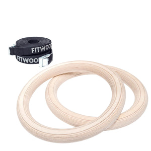 FitWood ULPU gym rings in berk hout met zwarte strap