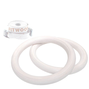FitWood ULPU gym rings in wit glazier hout met witte strap