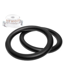 Afbeelding in Gallery-weergave laden, FitWood ULPU gym rings in zwart hout met witte strap