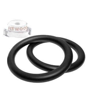 FitWood ULPU gym rings in zwart hout met witte strap