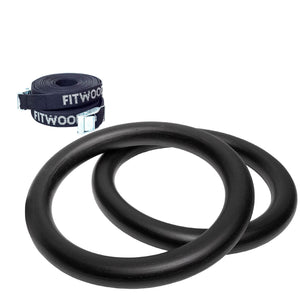 FitWood ULPU gym rings in zwart hout met zwarte strap