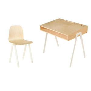 Kinderbureau uit duurzaam berken multiplex hout met stoel (6-10 jaar) met wit aluminium