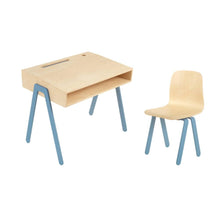 Afbeelding in Gallery-weergave laden, Kinderbureau met stoel (2-6 jaar) berken multiplex met blauw aluminium