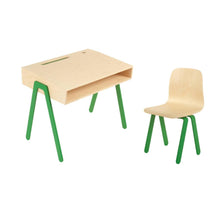 Afbeelding in Gallery-weergave laden, Kinderbureau met stoel (2-6 jaar) berken multiplex met groen aluminium