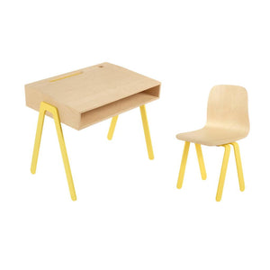 Kinderbureau met stoel (2-6 jaar) berken multiplex met geel aluminium
