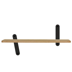 Houten wandplank 60cm voor kinderkamer met aluminium wandbeugels in kleur zwart