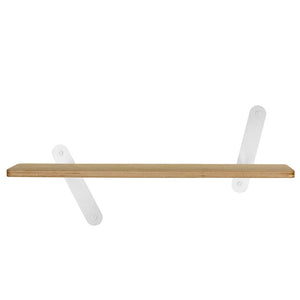 Houten wandplank 60cm voor kinderkamer met aluminium wandbeugels in kleur wit