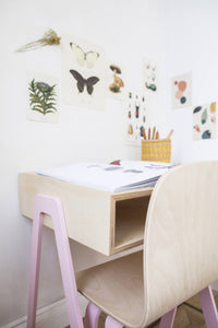 Kinderbureau berken multiplex hout kleur roze