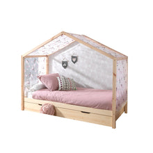 Afbeelding in Gallery-weergave laden, Dallas Huisbed type2 naturel met bedlade en speelgordijn
