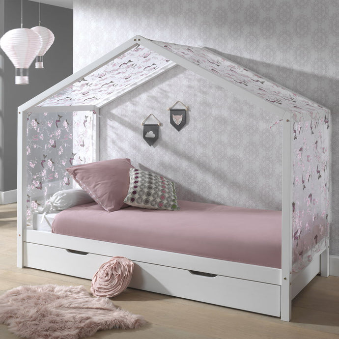 Vipack Dallas Huisbed type2 wit met bedlade en speelgordijn